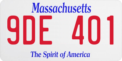 MA license plate 9DE401