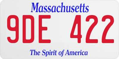MA license plate 9DE422