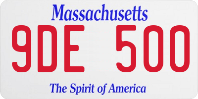 MA license plate 9DE500