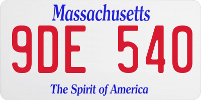 MA license plate 9DE540
