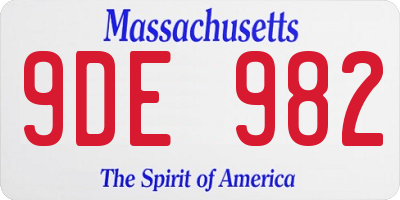 MA license plate 9DE982