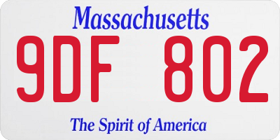 MA license plate 9DF802