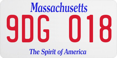 MA license plate 9DG018