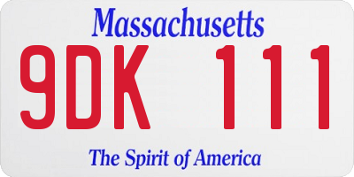 MA license plate 9DK111