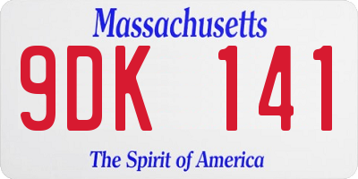 MA license plate 9DK141