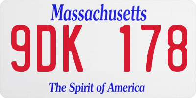 MA license plate 9DK178