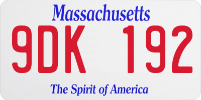 MA license plate 9DK192
