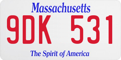 MA license plate 9DK531