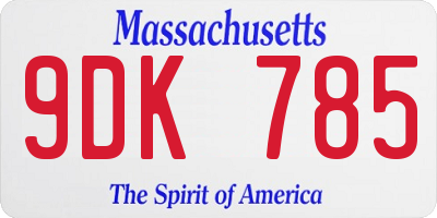 MA license plate 9DK785