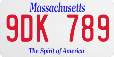 MA license plate 9DK789