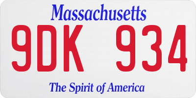 MA license plate 9DK934