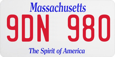 MA license plate 9DN980