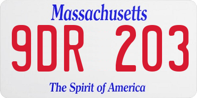 MA license plate 9DR203
