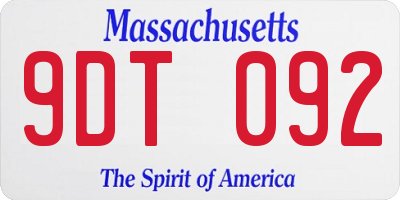 MA license plate 9DT092