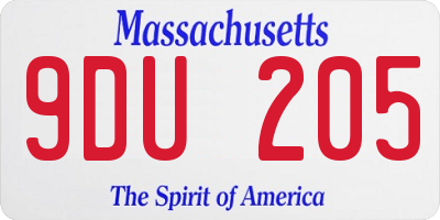 MA license plate 9DU205