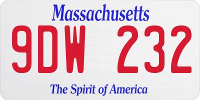 MA license plate 9DW232