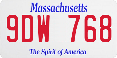 MA license plate 9DW768