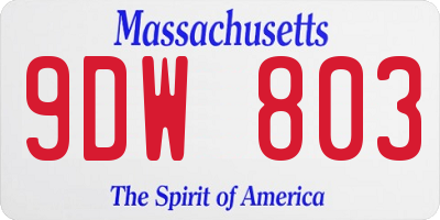 MA license plate 9DW803