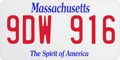 MA license plate 9DW916
