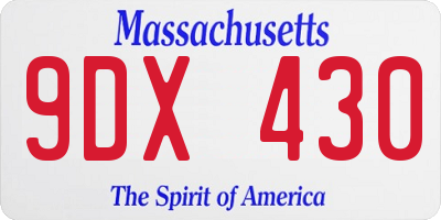 MA license plate 9DX430
