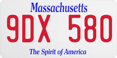 MA license plate 9DX580