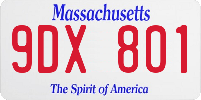 MA license plate 9DX801