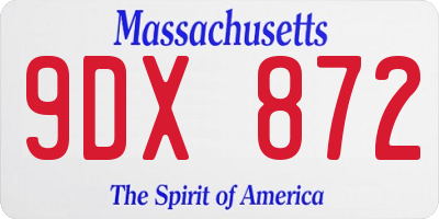 MA license plate 9DX872