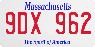MA license plate 9DX962