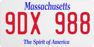 MA license plate 9DX988