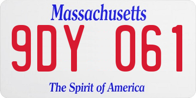 MA license plate 9DY061