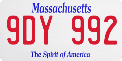 MA license plate 9DY992