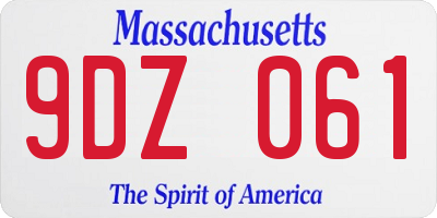 MA license plate 9DZ061