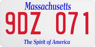 MA license plate 9DZ071