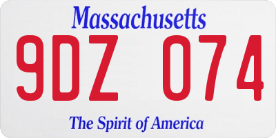 MA license plate 9DZ074
