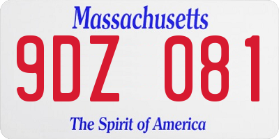 MA license plate 9DZ081