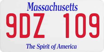 MA license plate 9DZ109