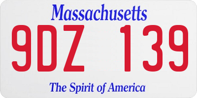 MA license plate 9DZ139