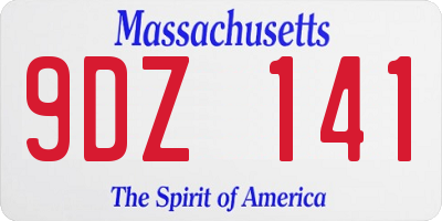 MA license plate 9DZ141