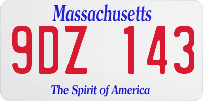 MA license plate 9DZ143