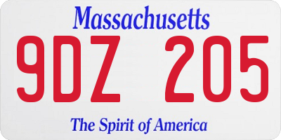 MA license plate 9DZ205