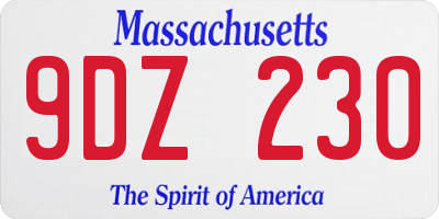 MA license plate 9DZ230