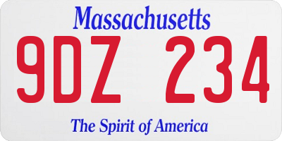 MA license plate 9DZ234