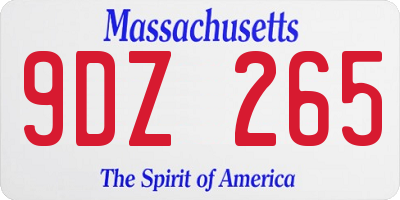 MA license plate 9DZ265