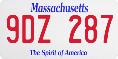 MA license plate 9DZ287