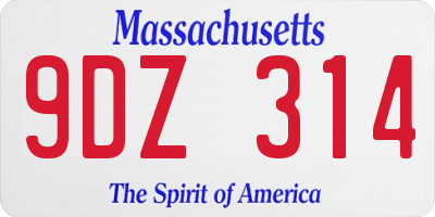 MA license plate 9DZ314