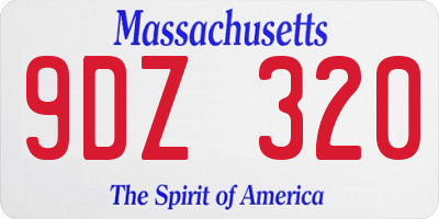 MA license plate 9DZ320