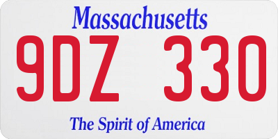 MA license plate 9DZ330