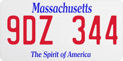 MA license plate 9DZ344