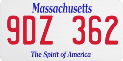 MA license plate 9DZ362