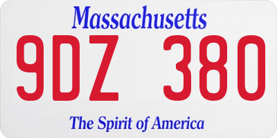 MA license plate 9DZ380
